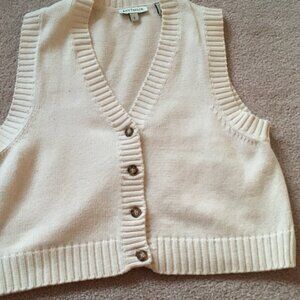 Ann Taylor 100% Cotton Cream Colored V Neck Sweater Vest with Buttons